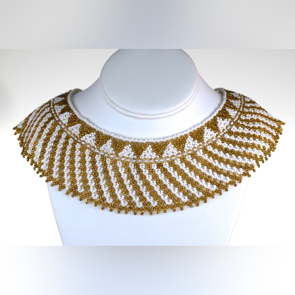 Elegant Gold and White Beaded Necklace